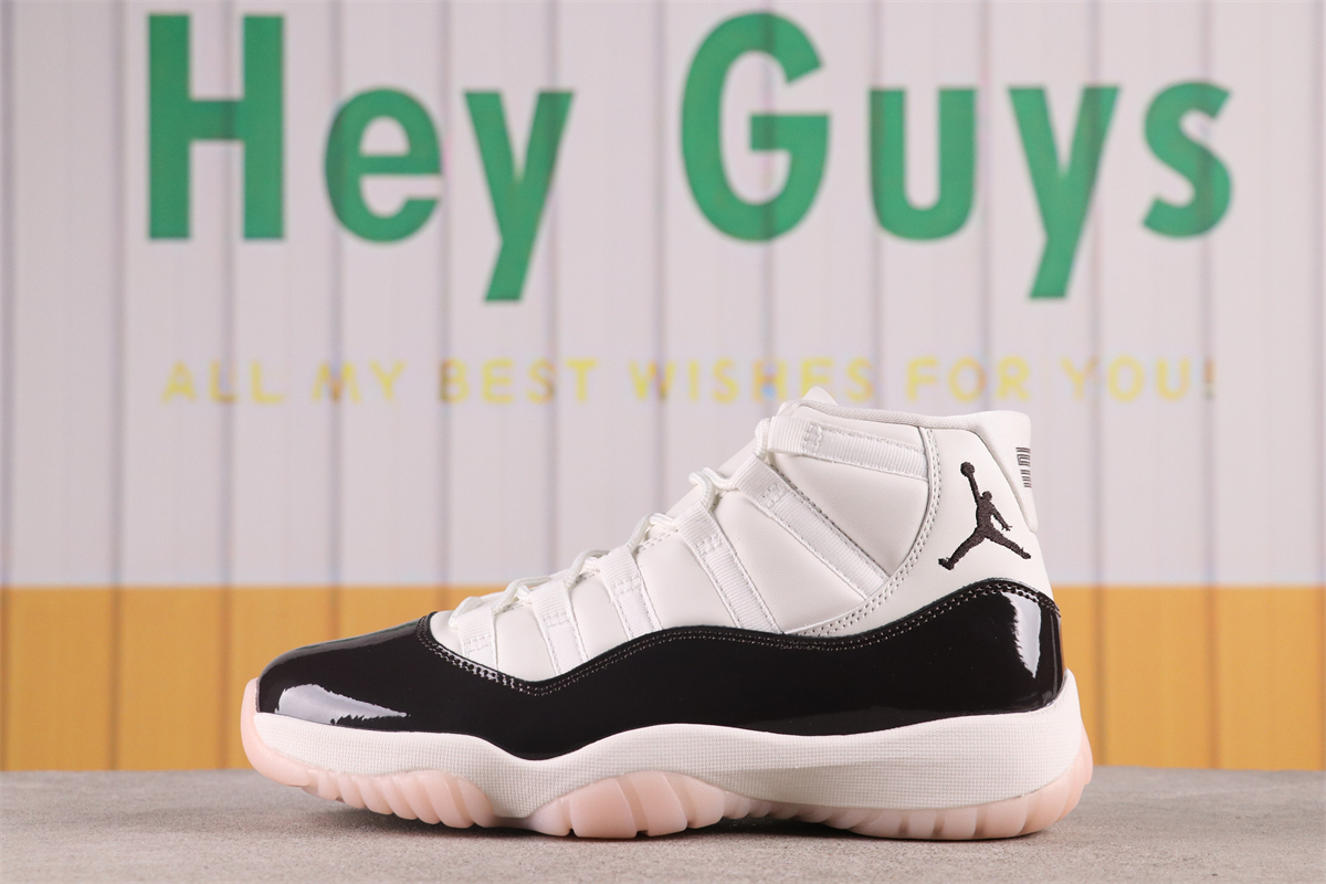 Women's Running weapon Air Jordan 11 Black/White Leather Shoes 017